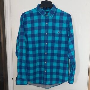 Vineyard Vines Turquoise and Navy Plaid Men's Shirt